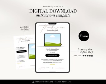 Digital Download Instruction Template | Thank You Purchase Digital Product, Canva Instructions, Digital Product Template, Canva PDF Link