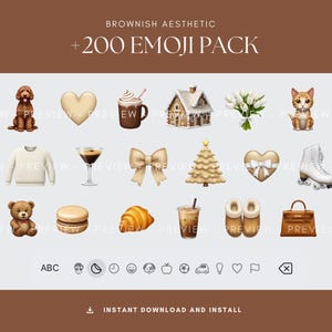 iOS18 Custom Emojis Stickers Pack | +200 Brown Aesthetic iPhone Emojis | iOS18 Apple Stickers iMessage - Cute Brown Beige White Emojis