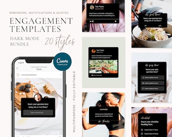 Instagram Reminder Templates BUNDLE for CANVA Dark Mode Version | iPhone Reminder | Iphone Notification | Motivational Post | Canva Template