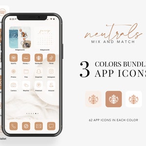 iPhone App Icons iOS18 Icons iPhone App BUNDLE | App Pack 3 colors, iPhone App Icons, Home Screen Icons, Neutral App Icons Aesthetic Cover