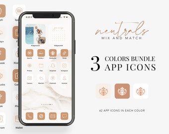 iPhone App Icons iOS14 Icons iPhone App BUNDLE | App Pack 3 colors, iPhone App Icons, Home Screen Icons, Neutral App Icons Aesthetic Cover