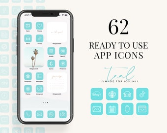 IOS15 App Icons iOS14 iPhone Aesthetic | 62 iOS 14 App Icon Pack, Teal iOS14 icons, iOS14 Home Screen Icons, App Icons, Aesthetic Shortcut