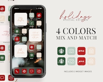 Christmas iOS14 Icons iPhone App BUNDLE | 60+ App Pack in 4 colors, iPhone App Icons, Home Screen Icons, Winter App Icons Aesthetic