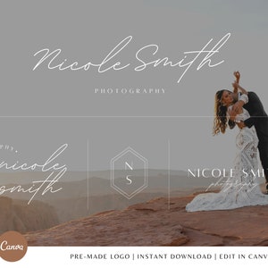 Photography Logo Editable Minimalist Logo, Premade Watermark Logo Photography, Logo Kit Template, Calligraphy Logo | Instant Download
