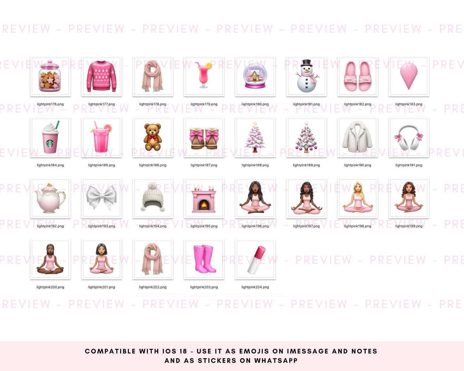 Ios18 Pink Emojis Stickers Aesthetic | +200 Light Pink