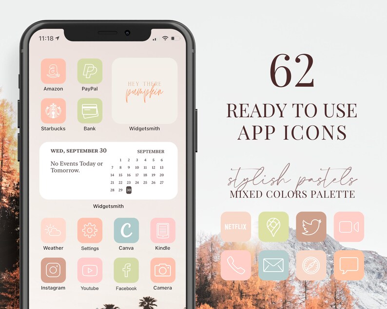 IOS14 App Icons iPhone PASTEL Aesthetic 62 App Pack ios 14 ...