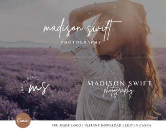 カリグラフィー写真ロゴ：ミニマリスト透かしテンプレート（Canvaで編集可能、すぐにダウンロード可能）