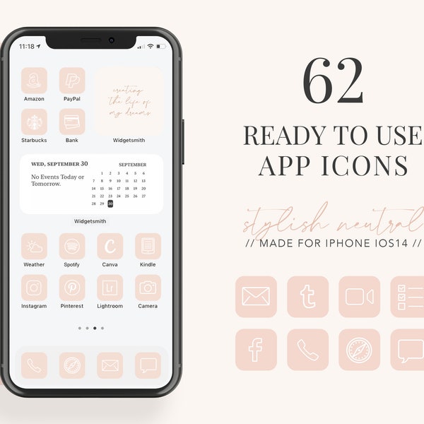 IOS15 App Icons iOS14 iPhone App Neutral Pastel Blush Aesthetic | App Pack, Home Screen icons, App Icon, App Icon Cover, Minimalist iOS