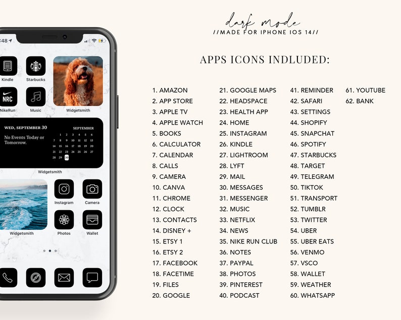 IOS15 App Icons iOS14 App Icons iPhone App Icons pack, iPhone Home Screen Icons, Black Aesthetic, ios14 App Icon Covers, App icons Pack Bild 3