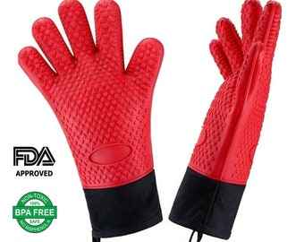 Cuisine Magic Red Silicone Kitchen Cooking Mitt Oven Glove ~ 1 Pair ~ GREAT GIFT 
