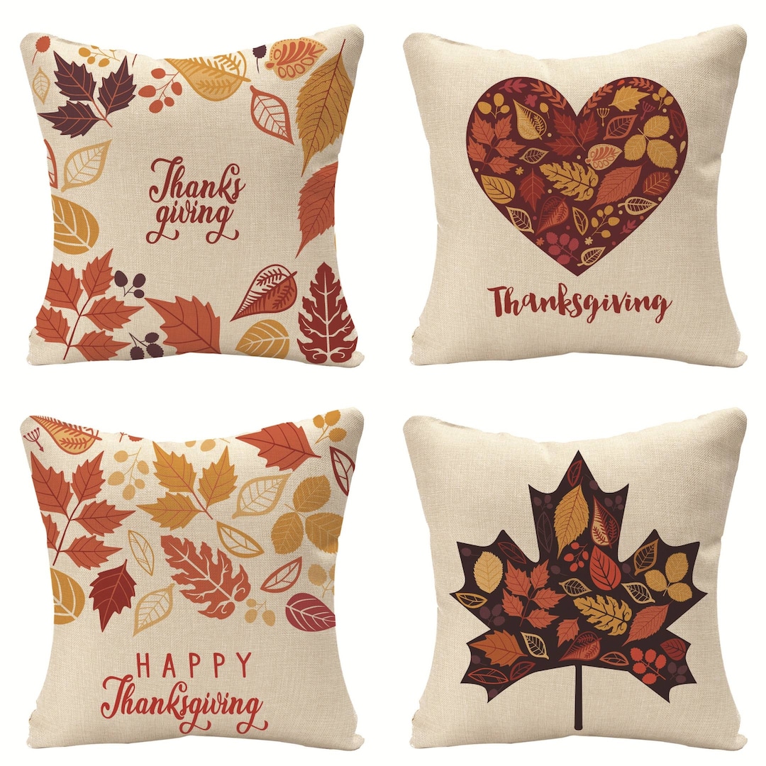 Thanksgiving Pillow Covers 18x18 Set of 4 Pumpkin Etsy