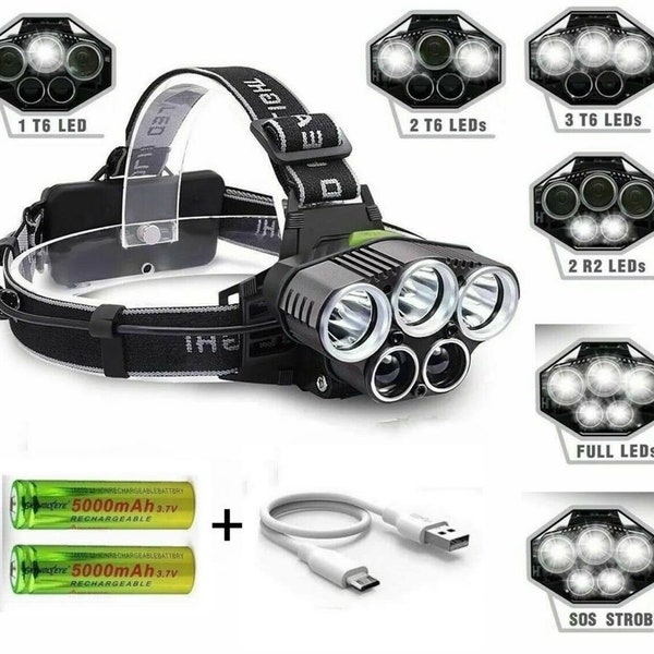 USB Rechargeable headlamp with 5 led T6 XPE Head Lights 18650 Lithium Head Lamp flashlight headlight work light emergency light