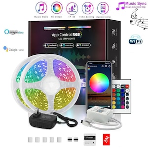 Smart WiFi Voice Control 32.8ft Tape Light 300 LEDs SMD5050 Waterproof Music Sync RGB 24 key remote light Work with Alexa & Google Home