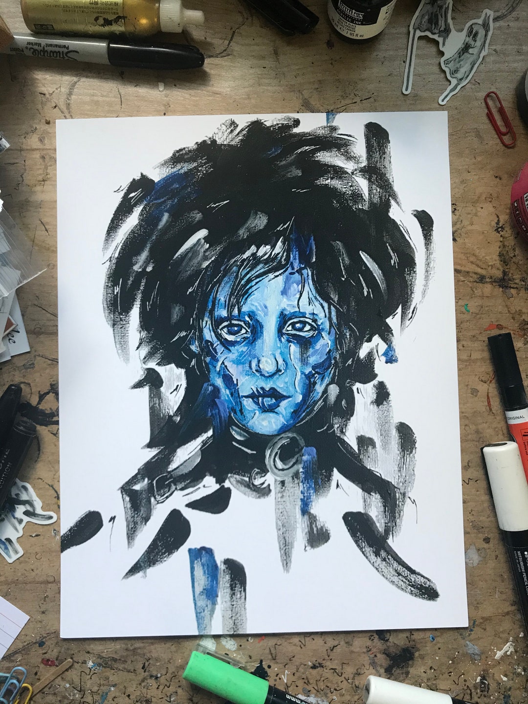 Abstracted Blue Portrait Art Print Etsy