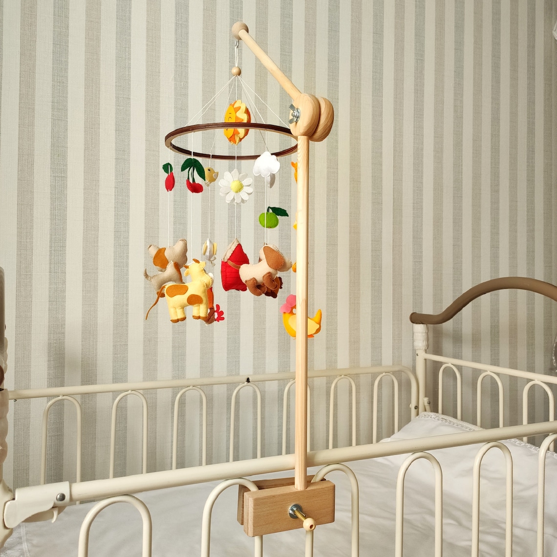 Natural wood crib mobile arm wooden mount for mobile hanging Etsy