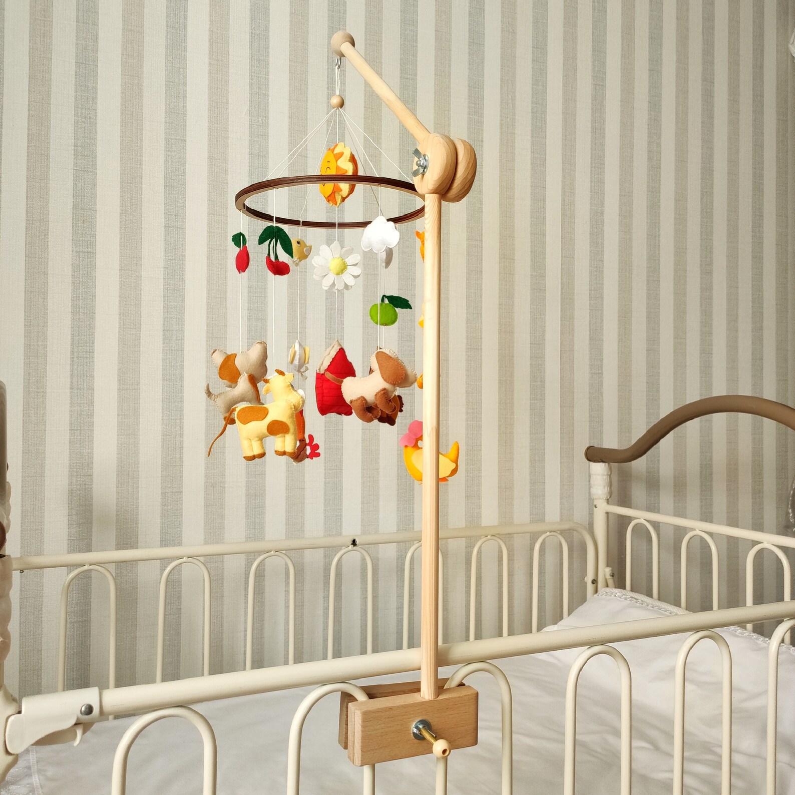 Natural wood crib mobile arm wooden mount for mobile hanging Etsy