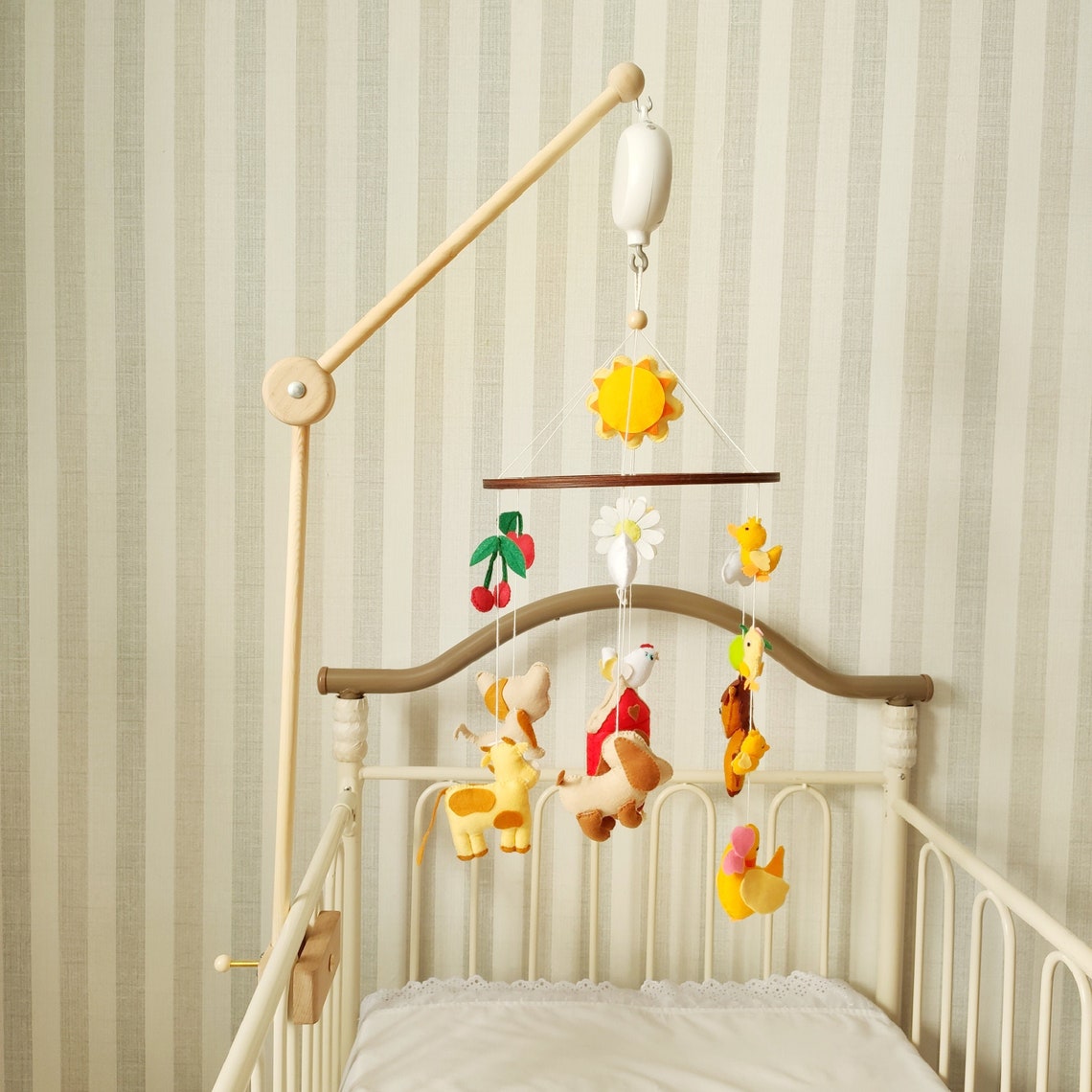 Natural wood crib mobile arm wooden mount for mobile hanging Etsy