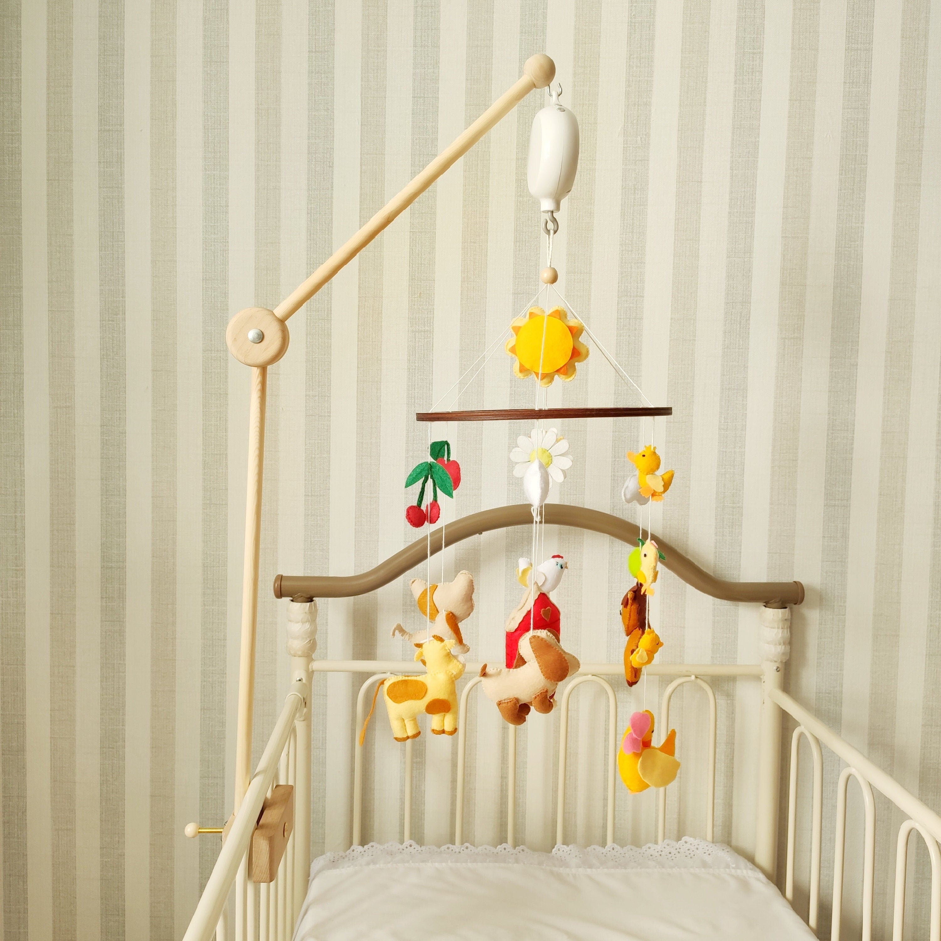 Natural wood crib mobile arm wooden mount for mobile hanging Etsy