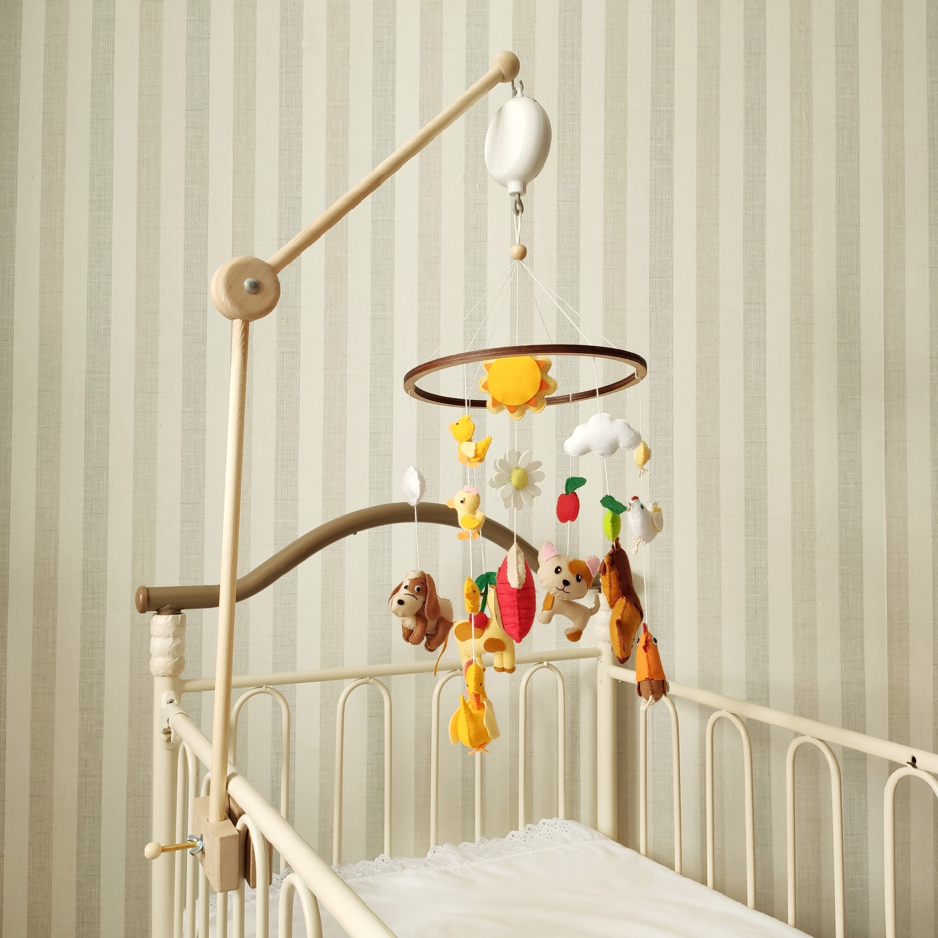 Natural wood crib mobile arm wooden mount for mobile hanging Etsy