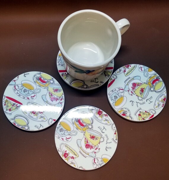 Teacup Ceramic Coasters, Handmade, Sublimation 