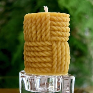 Natural Beeswax Pillar Candle – Nautical Rope Candle - Unscented Candle - Handmade Candle - Home Decor - Christmas Candle - Homemade Candle