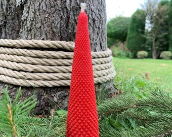 Christmas Tree Candle - Handmade Red Beeswax Candle -  candle - Homemade candle - Cozy Candle - Christmas Candle - Christmas Candle