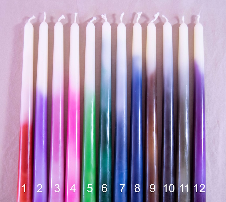 10 Ombre Beeswax Taper Candle Stick Homemade Candle Modern Decorative Candle Dinner candle Marble Ombre Home Decor Dip dye Candle image 2