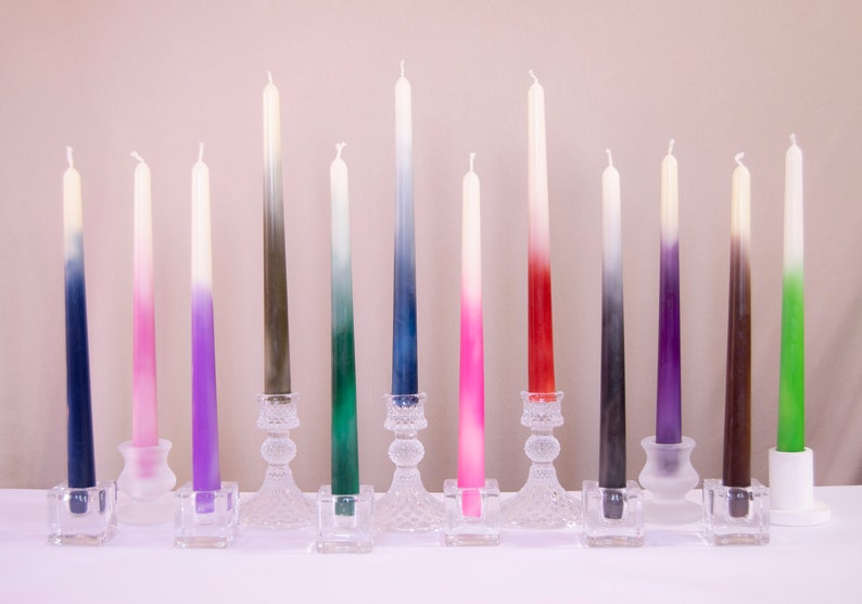 10 Ombre Beeswax Taper Candle Stick Homemade Candle Modern Decorative Candle Dinner candle Marble Ombre Home Decor Dip dye Candle image 1