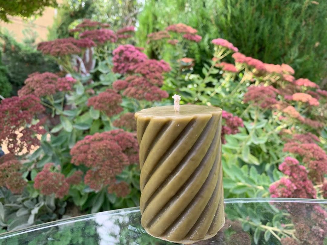 Beeswax Pillar Candle Spiral Pillar Candle Twisted Pillar Etsy