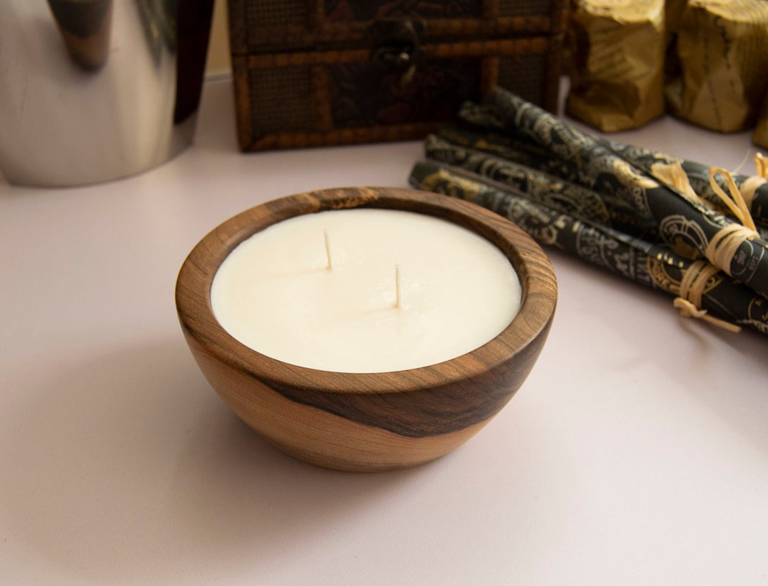 Natural Soy Wax Candle in a Reusable Walnut Wooden Bowl Vegan Candle ...