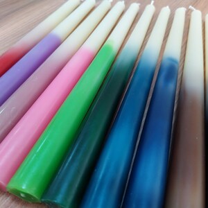 10 Ombre Beeswax Taper Candle Stick Homemade Candle Modern Decorative Candle Dinner candle Marble Ombre Home Decor Dip dye Candle image 6