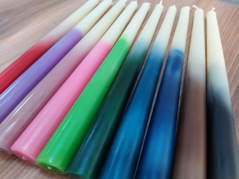 10 Ombre Beeswax Taper Candle Stick Homemade Candle Modern Decorative Candle Dinner candle Marble Ombre Home Decor Dip dye Candle image 6