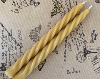 2 x Handmade Beeswax Candles - Twist Taper Candles -  Homemade Spiral CandleSticks - Dinner Candles - Seasonal Decor - Eco Friendly Gift