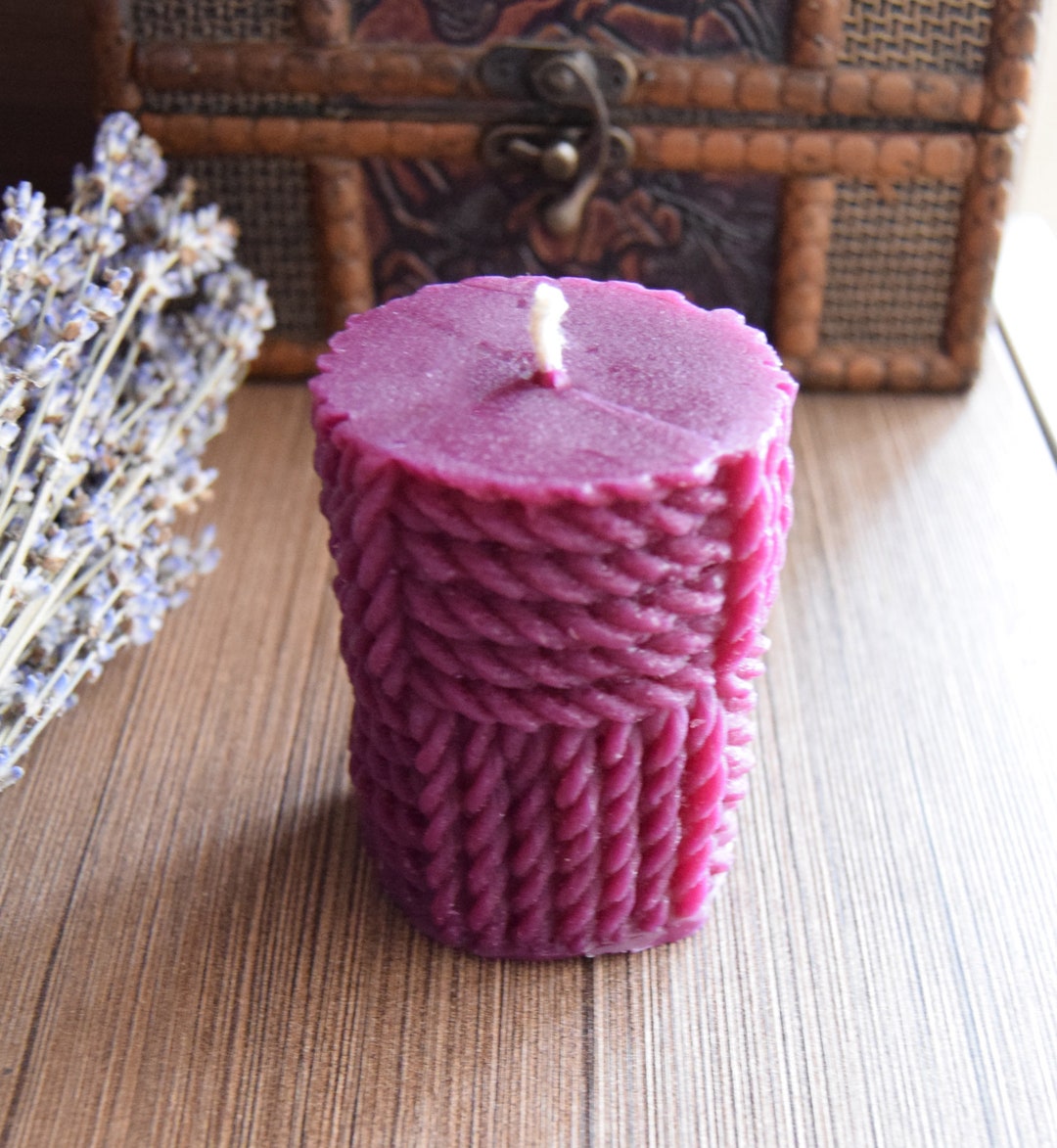 Handmade Beeswax Pillar Candle Nautical Rope Candle Unscented Candle