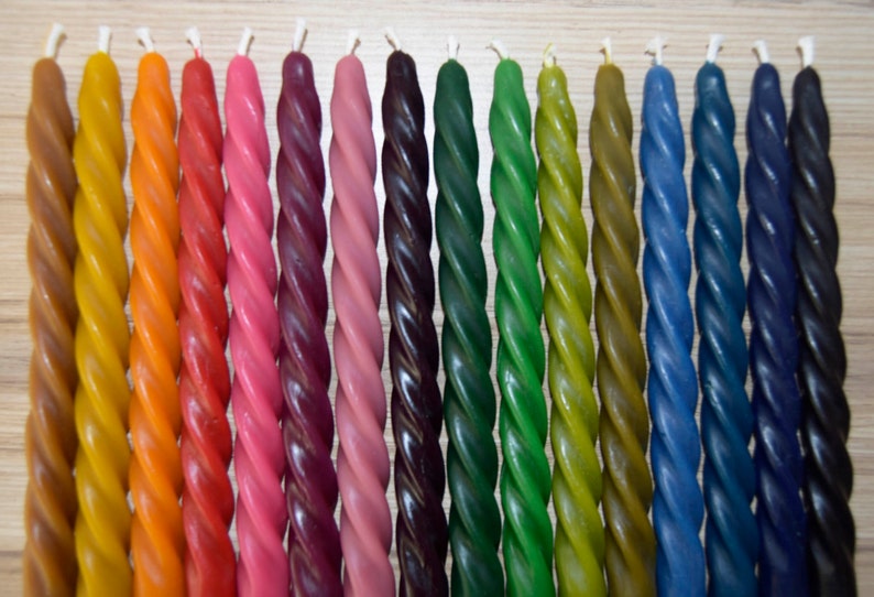 Colorful set of 16 Beeswax Candle Sticks - Homemade Candles - Colour Twist CandleSticks - Modern Slim & Elegant Design - Handmade Candles 