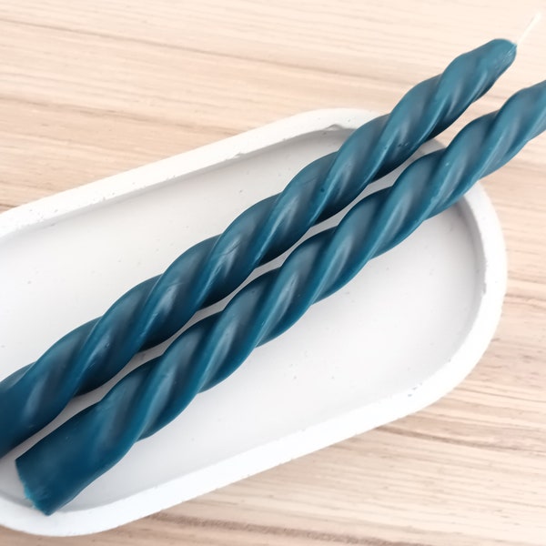 2 Handmade Beeswax Twisted Taper Candles - Homemade Candles - Colored Spiral  Tapers - Coloured Dinner Candles Sticks - Modern Teal Candles