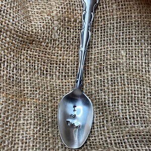 Hand stamped &#39;I love tea&#39; repurposed vintage tea spoon