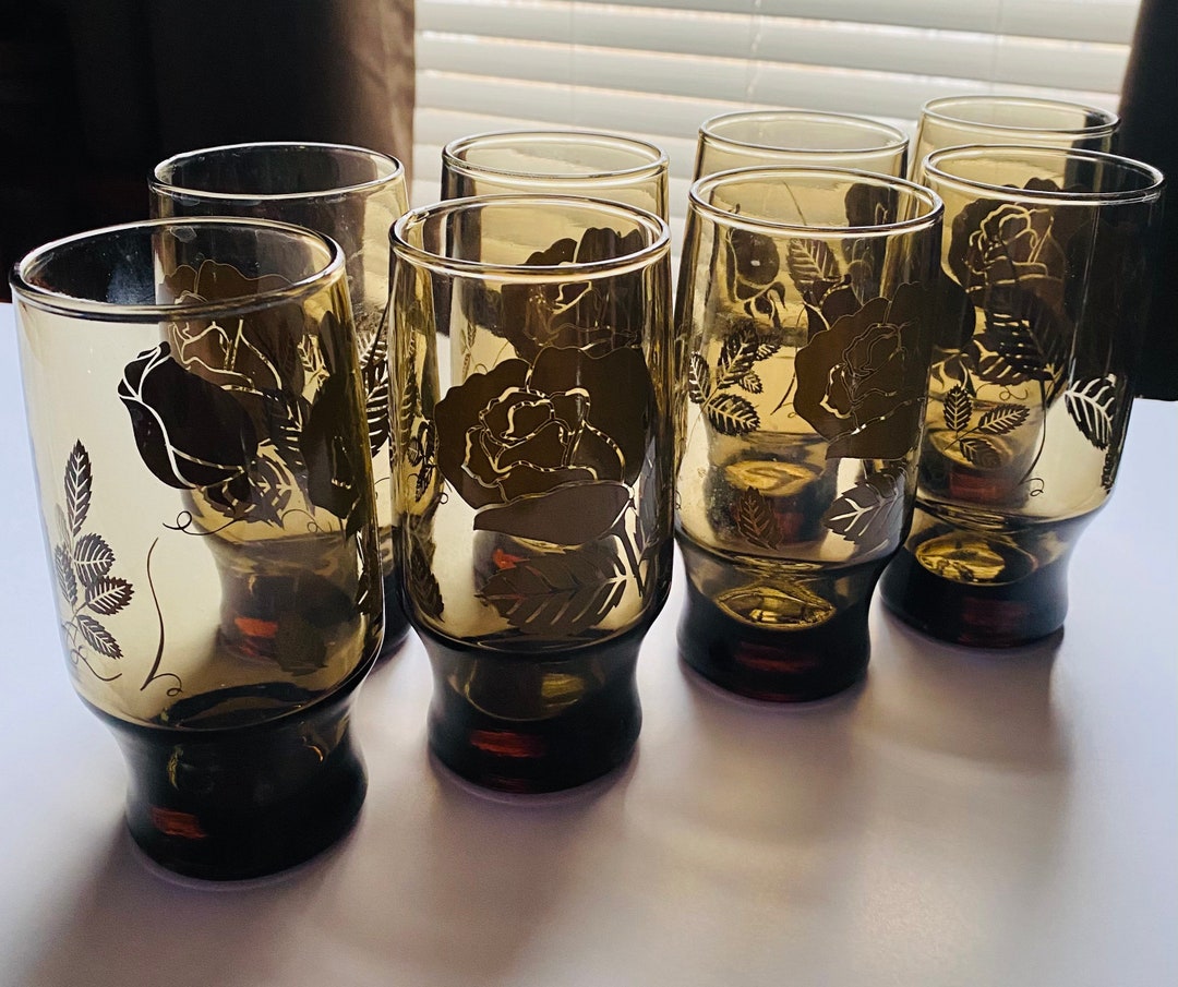 Libbey Vintage Gold Leaf Glassware Etsy.de