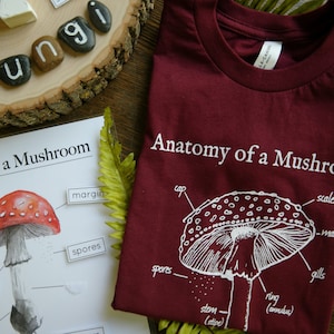 Youth Anatomy of a Mushroom T-Shirt | Homeschool Charlotte Mason Waldorf Explorer Kids Fungi Nature Educational Christmas Gift
