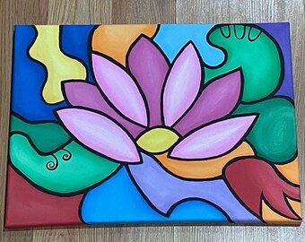 Lotus Painting (Handpainted 12 x 16 in. Canvas)