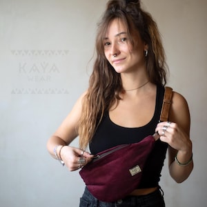 Cord Leder Moonbag | Bauchtasche | Weinrot Schwarz Blau | Handgemacht