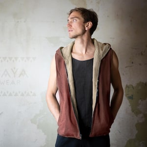 2in1-Weste | Wendeweste | Beige Rost | Baumwolle | Hoodie | handgemacht