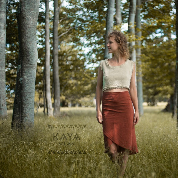 Wrap Skirt Cotton Beige Black Green Rust Brown