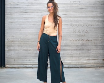 Pantaloni in viscosa | Svasati | con spacco sulla gamba | Bottoni