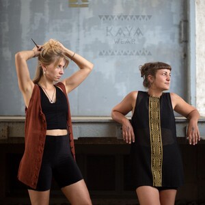 3-in-1 dress vest cape | block print | viscose