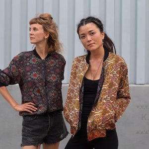 Reversible 2-in-1 sari bomber jacket boho vintage reversible