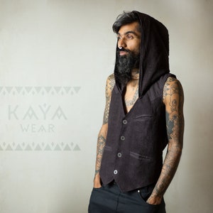 Vest Brown Cotton Bugla Hoodie Handmade Psy