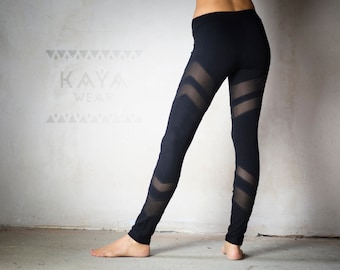 Black stripe mesh leggings online