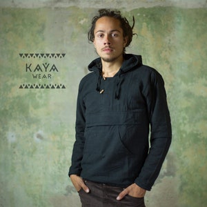 Zwarte katoenen hoodie, handgemaakt, maten S, M, L, XL, XXL, met/zonder voering