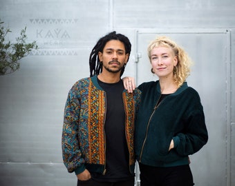 Blouson bomber réversible 2 en 1 en velours côtelé, style bohème vintage